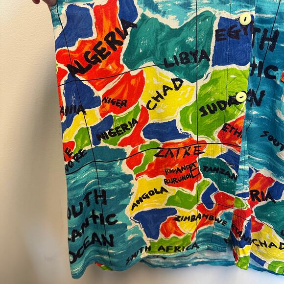 Jams World Vintage Multicolor Africa Map Print Sleeveless Hawaiian Shirt Beach - Picture 7 of 15